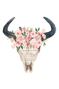 Transfer Floral Bull Skull 