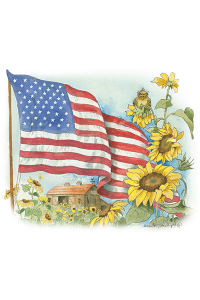 Transfer Flag And Sunflowers 