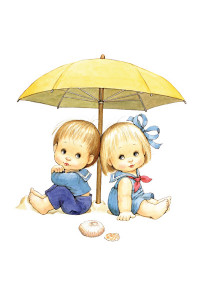 Transfer Beach Couple Under Umbrella