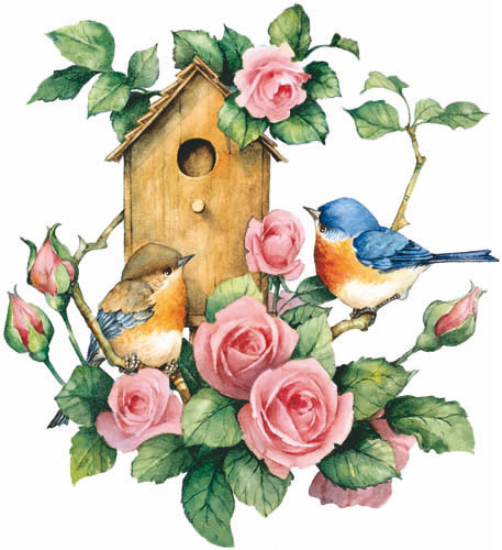 TRANSFER BIRDHOUSE WITH ROSES