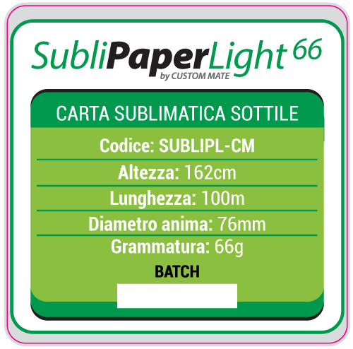 Carta per sublimazione SUBLIMATE LIGHT 66gr